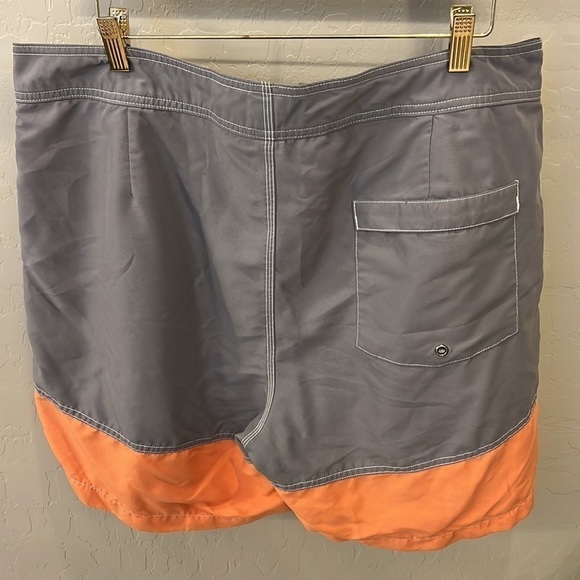 Gap men’s colorblock swim trunks, pockets, mesh lining, grey/orange, sz XL - Picture 2 of 14